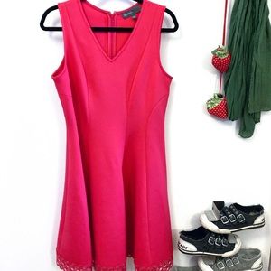 Donna Ricco Pink/Coral V-Neck Sleeveless Fit & Flare Scuba Cocktail Dress Sz 14
